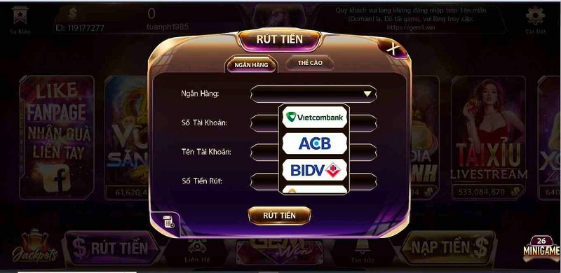 Rút tiền cực nhanh chóng tại Kim cương Gemwin