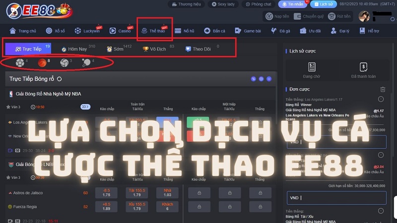 Bước 3: Lựa chọn dịch vụ cá cược Thể thao
