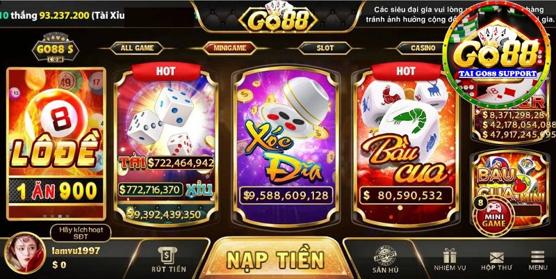 Giao diện sảnh game Go88