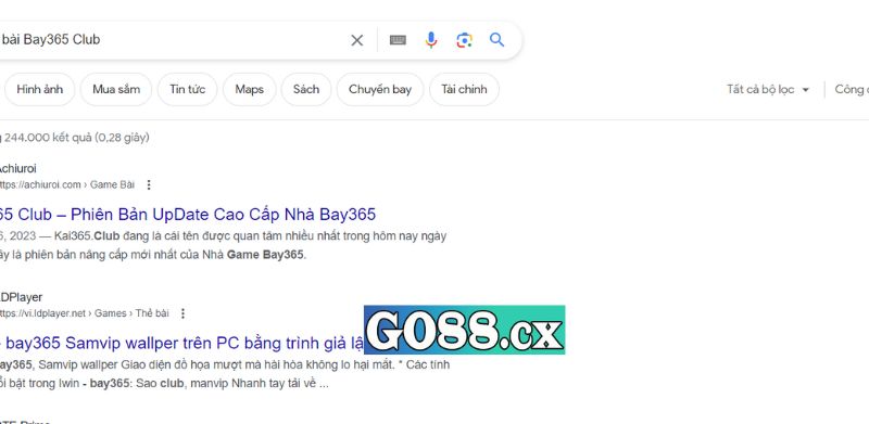 Kết quả tìm kiếm game bài Bay365 Club trên Google