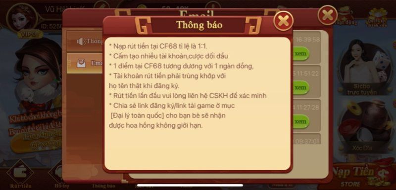 Một vài lưu ý khi thành viên rút tiền từ CF68 