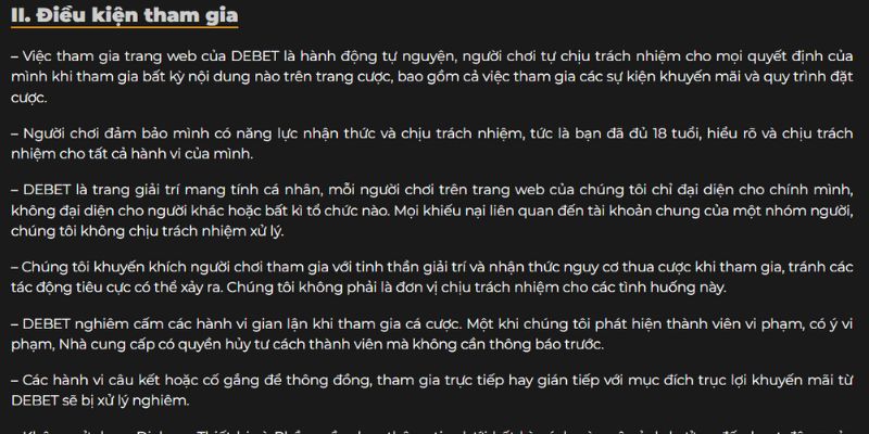 Quy định về việc tham gia khuyến mãi Debet